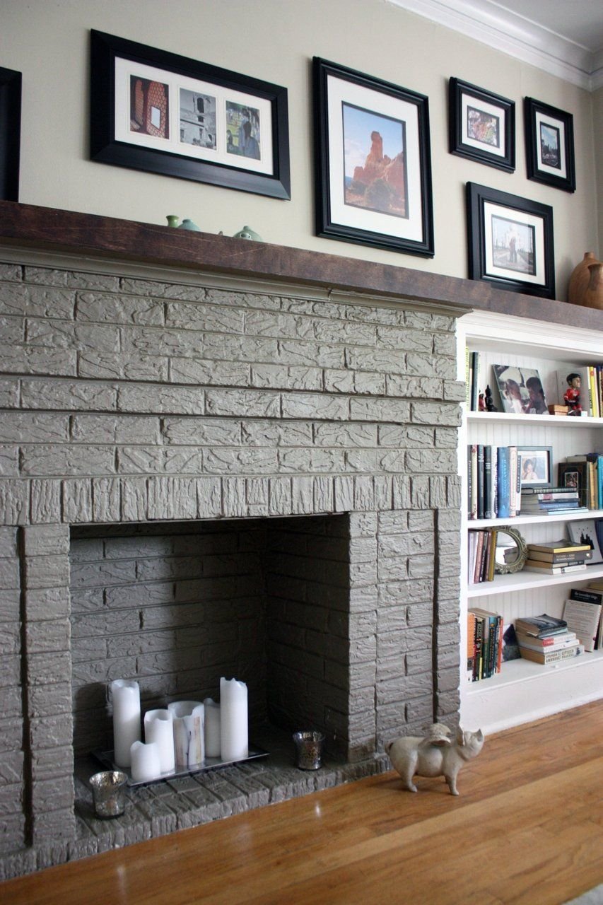 Камин из серого кирпича