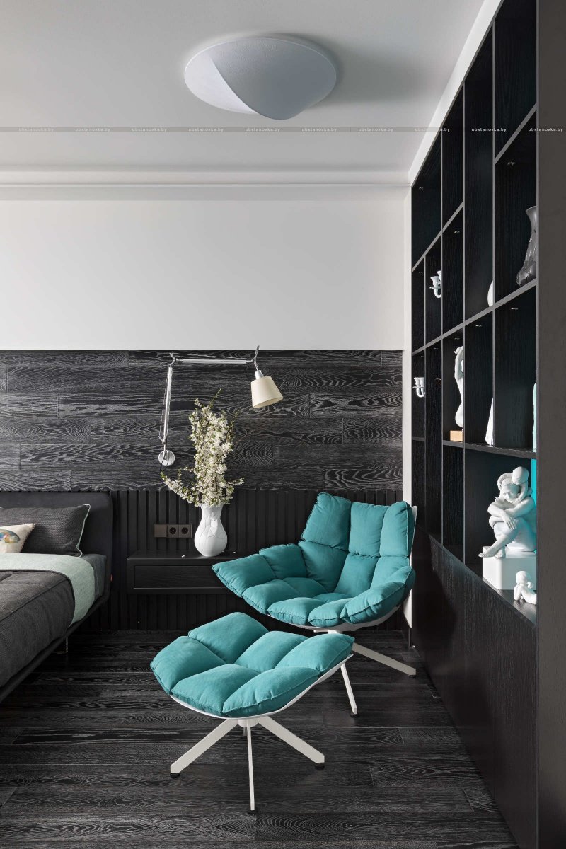 Интерьер серый с бирюзой