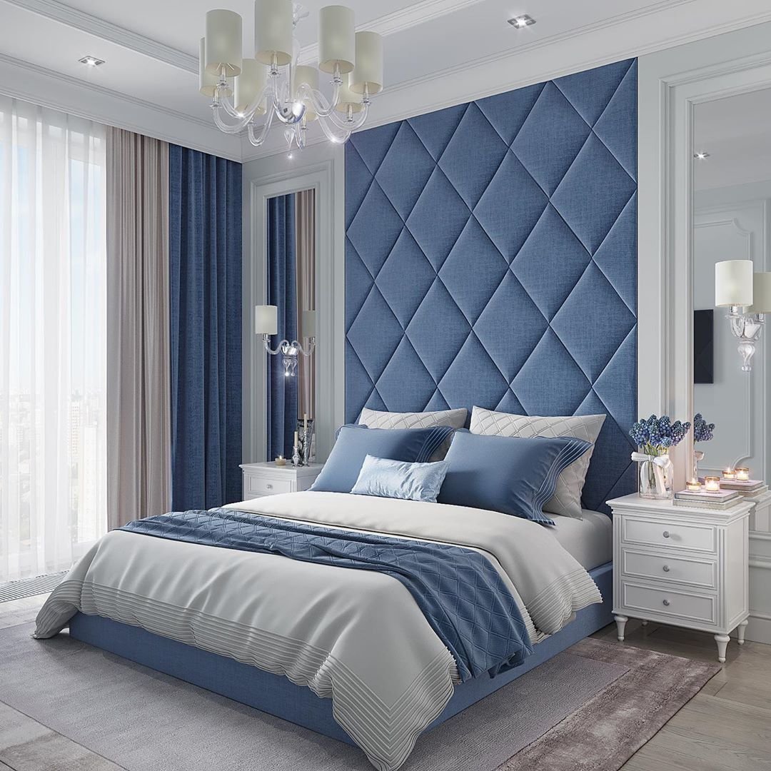 спальня в синих тонах в современном стиле