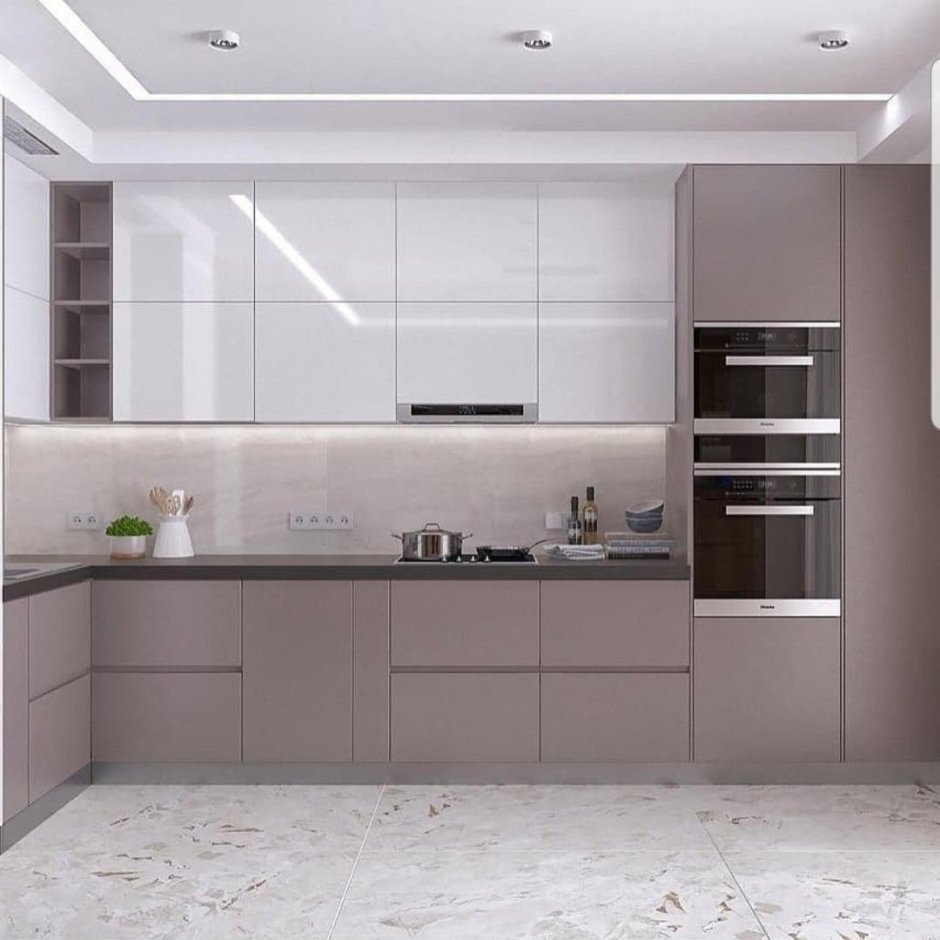 Кухня серая матовая современная угловая