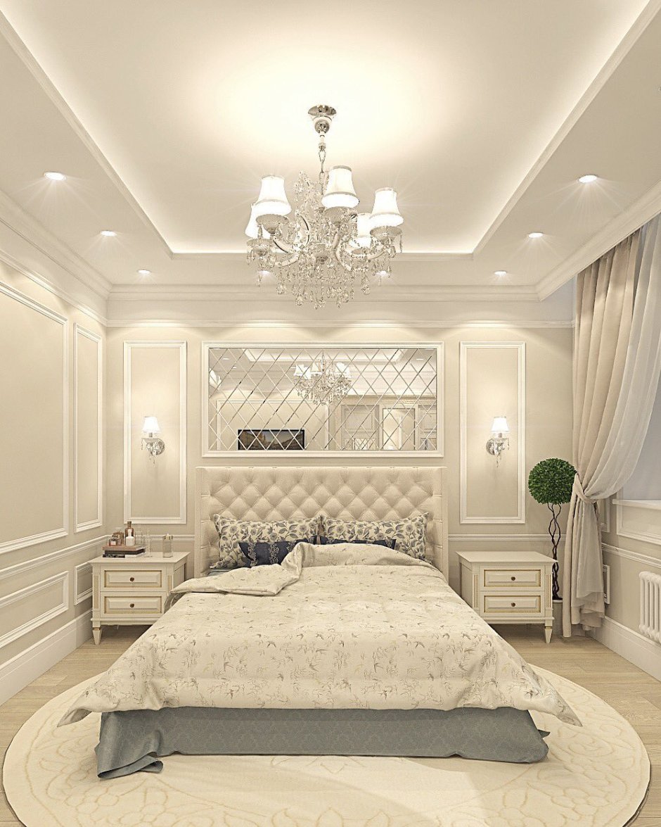 Дизайн спальни в светлых тонах классический