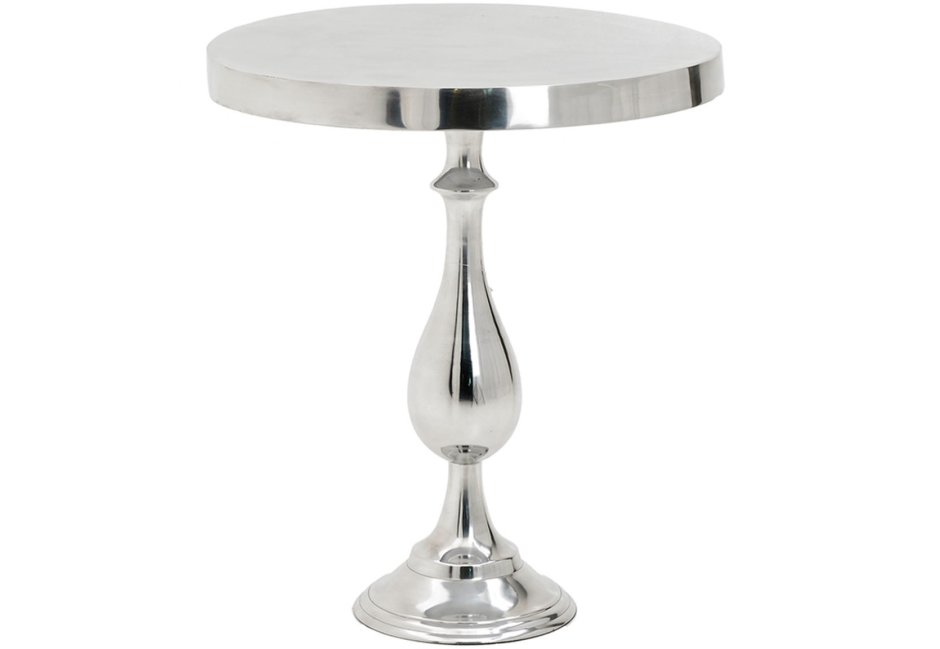 Приставной столик круглый с фигурной ножкой серебро 54 см
