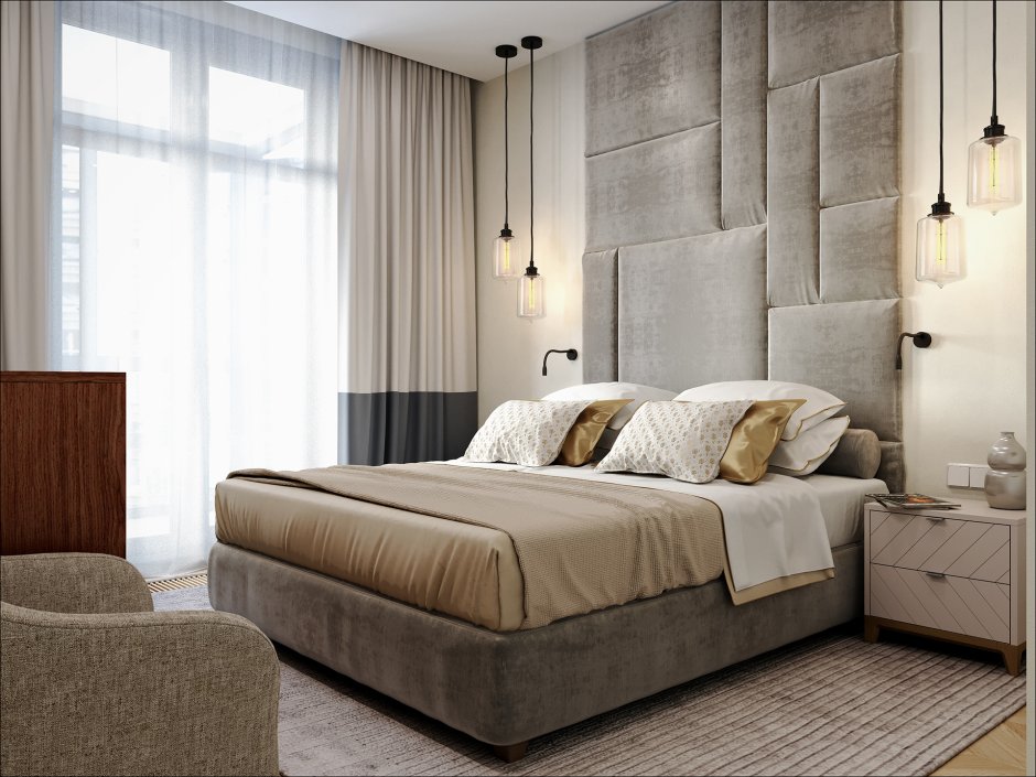 Спальня в серо бежевых тонах