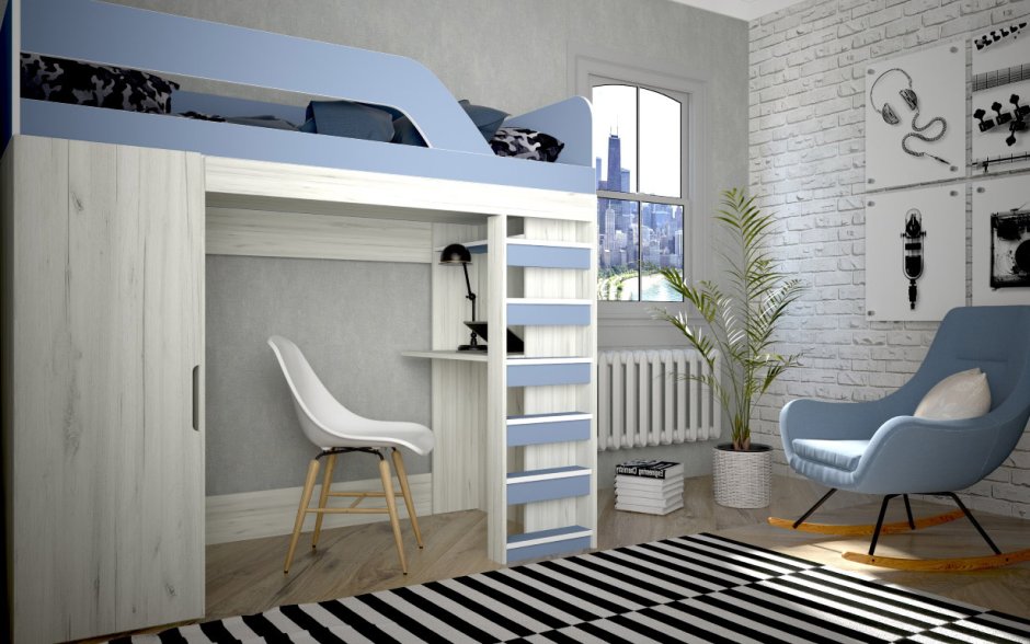 Кровать-чердак для детей Нью-Йорк 2