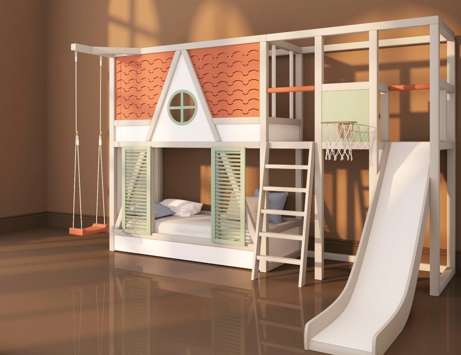 Кровать чердак с игровой зоной 3д модель архикад