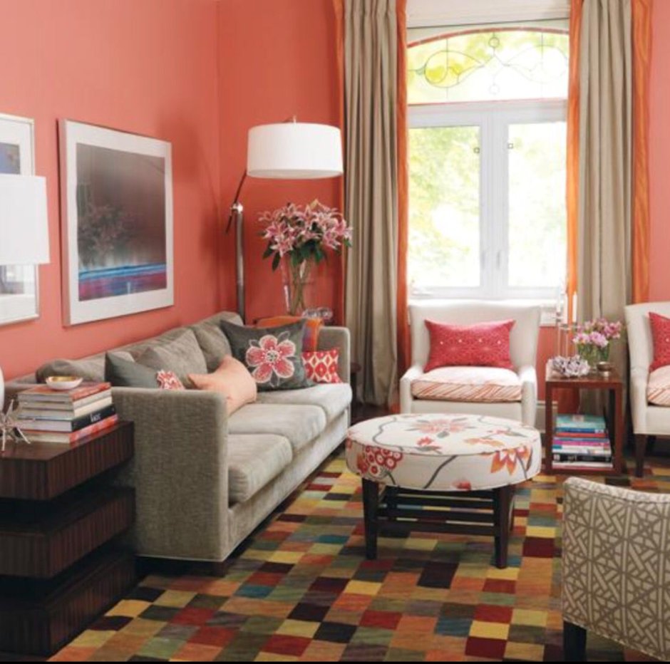 Сочетание цветов в интерьере коралловый