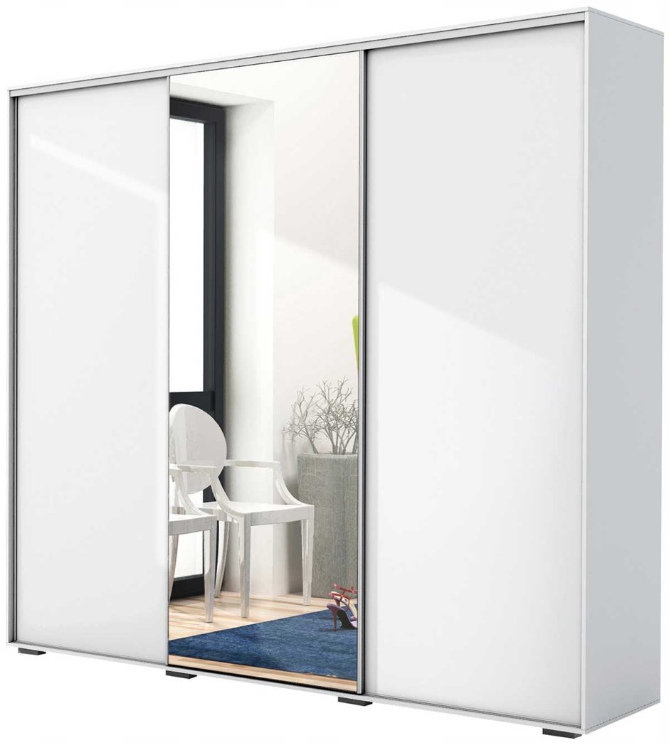 Шкаф купе респект 303 с зеркалом белый глянец