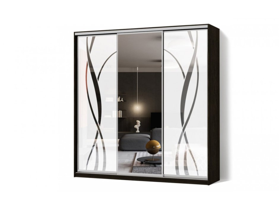 Шкаф трехдверный пескоструй с зеркалом