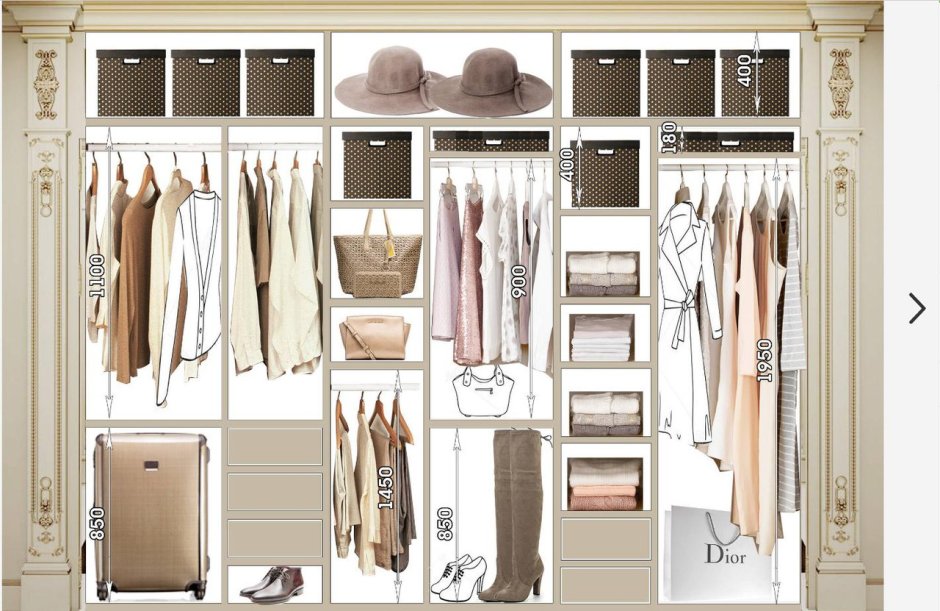 Наполнение шкафа для верхней одежды