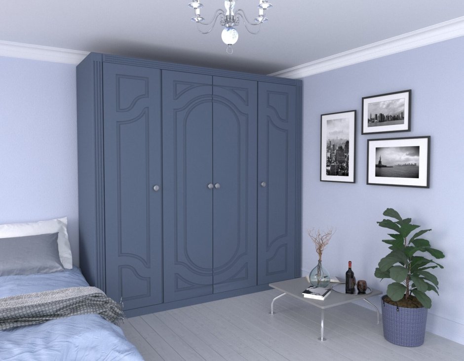 Серый шкаф с золотыми ручками