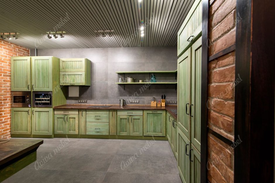 Кухня лофт фисташка