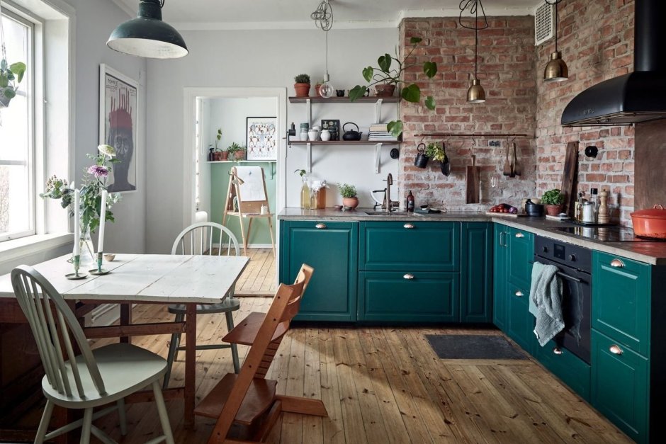 Кухня в стиле Сканди зеленая