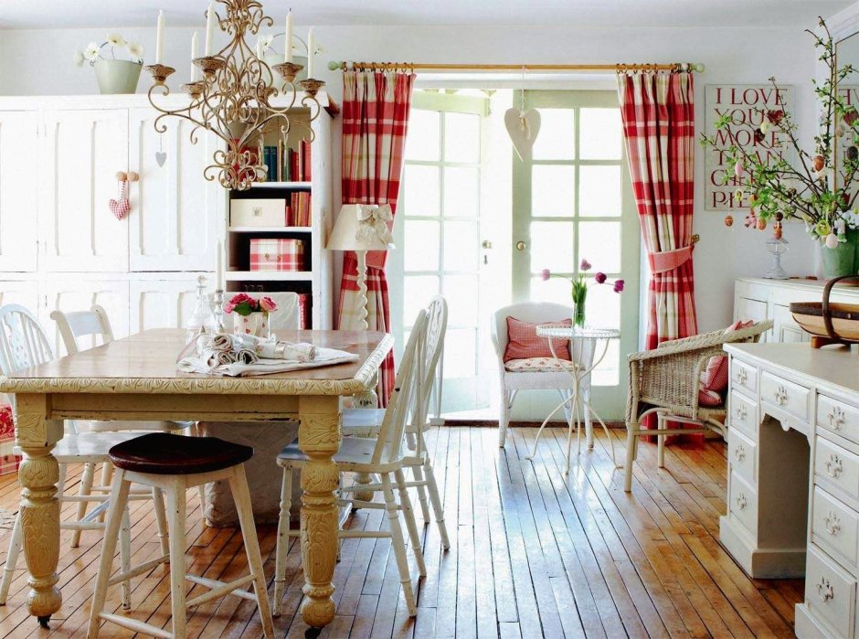 Кухня-гостиная в стиле Шик Кантри