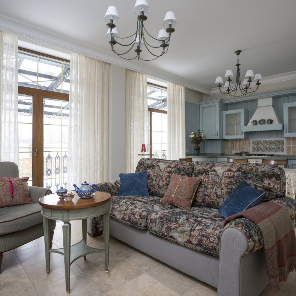 Кухня-гостиная 20 кв м Прованс