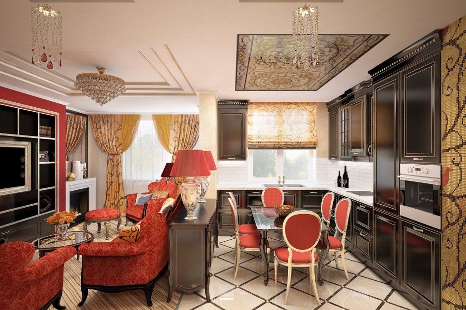 Кухня гостиная в испанском стиле
