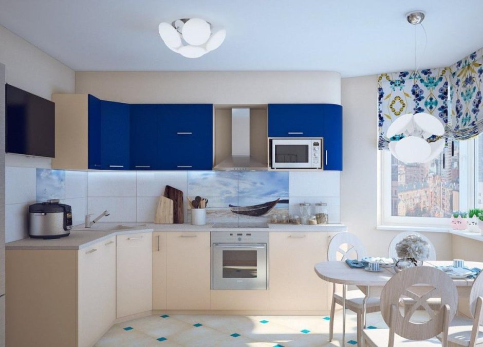 Сине бежевая кухня