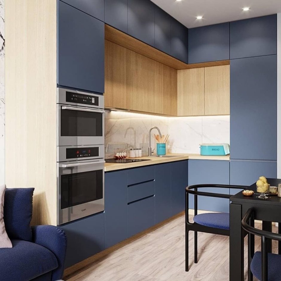 Сине бежевая кухня