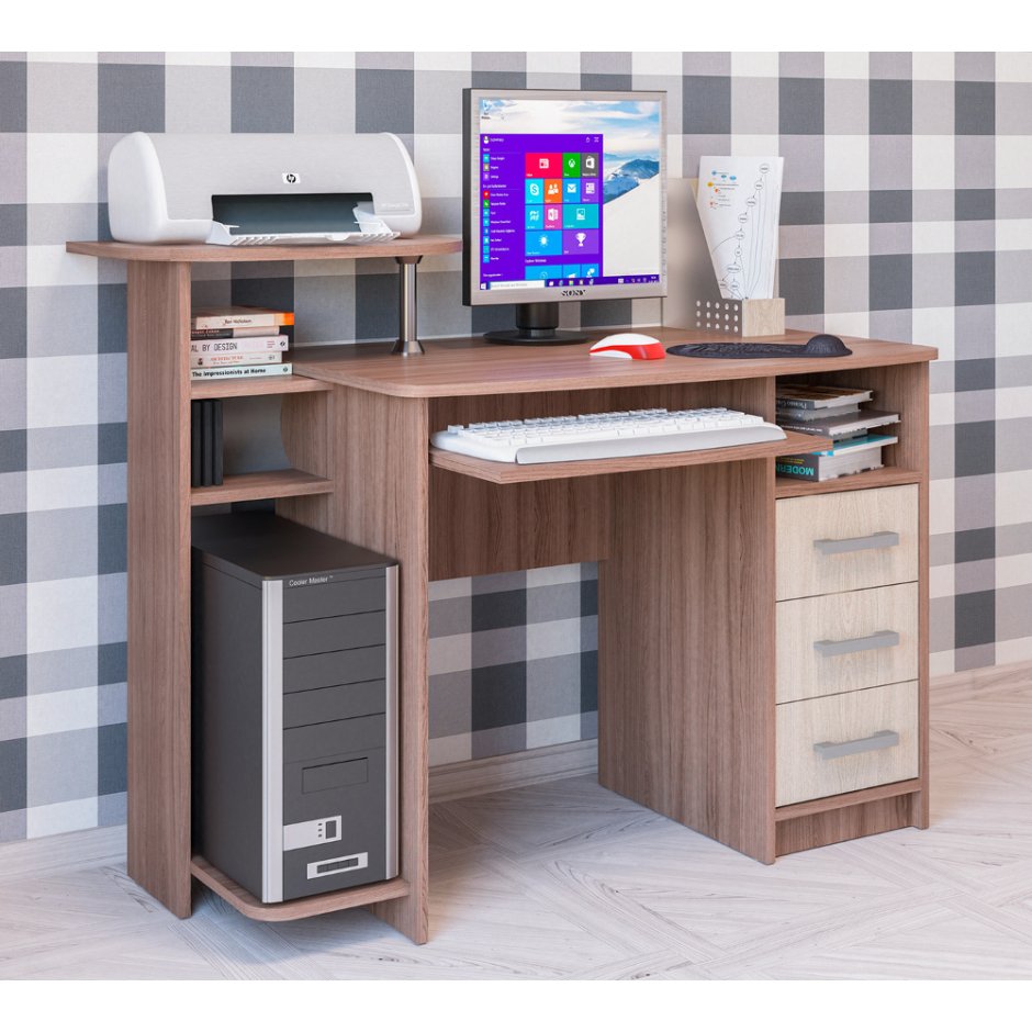 Стол компьютерный СК-1 (ясень шимо темный/ясень шимо светлый)