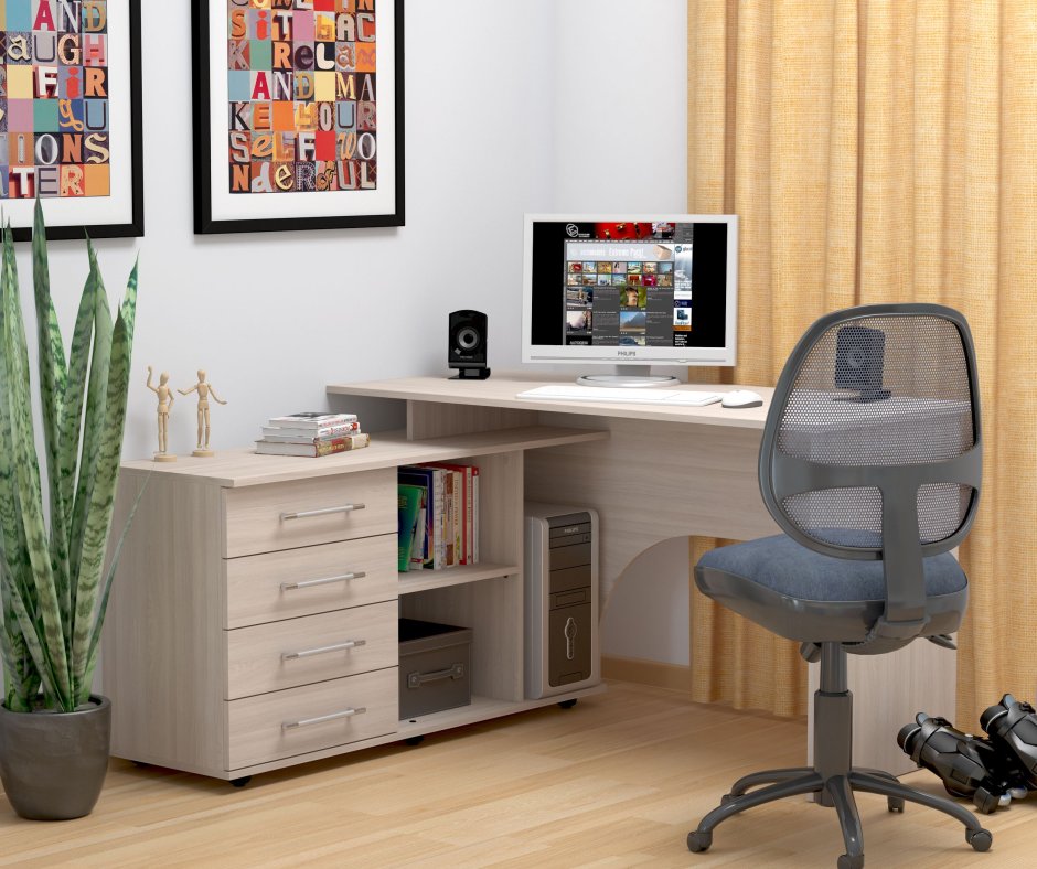 Мебель-комплекс стол компьютерный СКУ-15 шимо ясень светлый