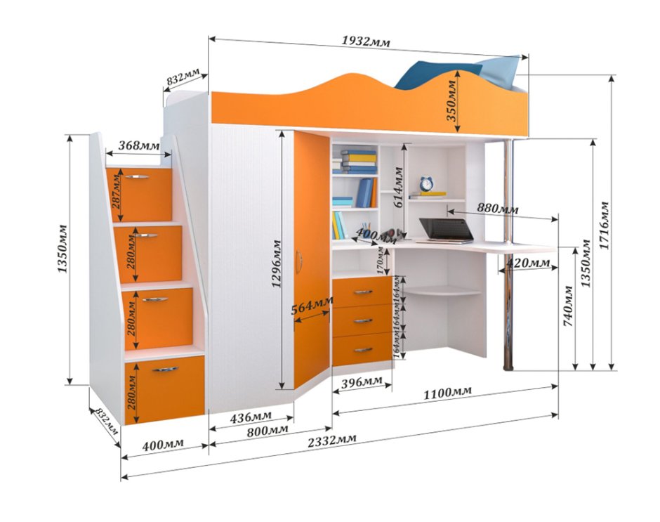 Кровать-чердак ЯРОФФ Пионер