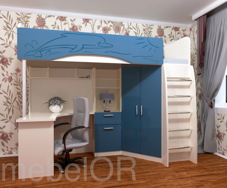 Кровать чердак Бэмби с дельфином