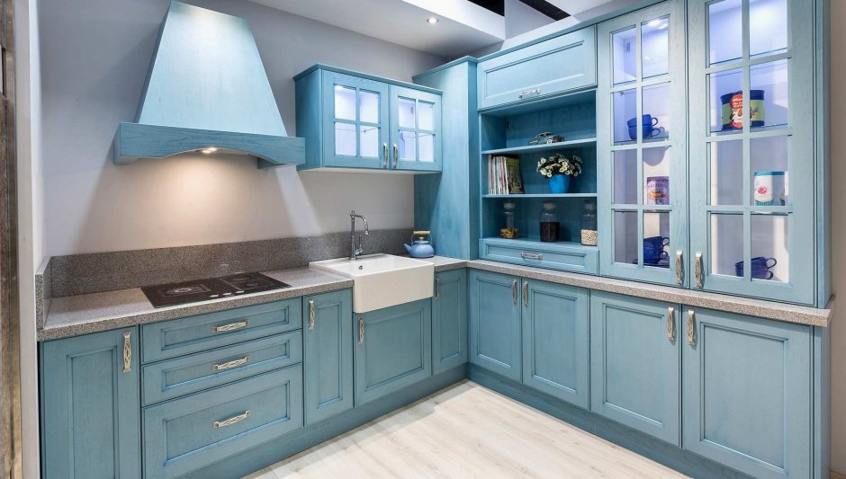 Кухня серо синяя дизайн