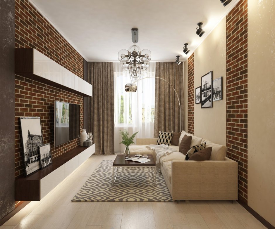Коричневый кирпич в интерьере