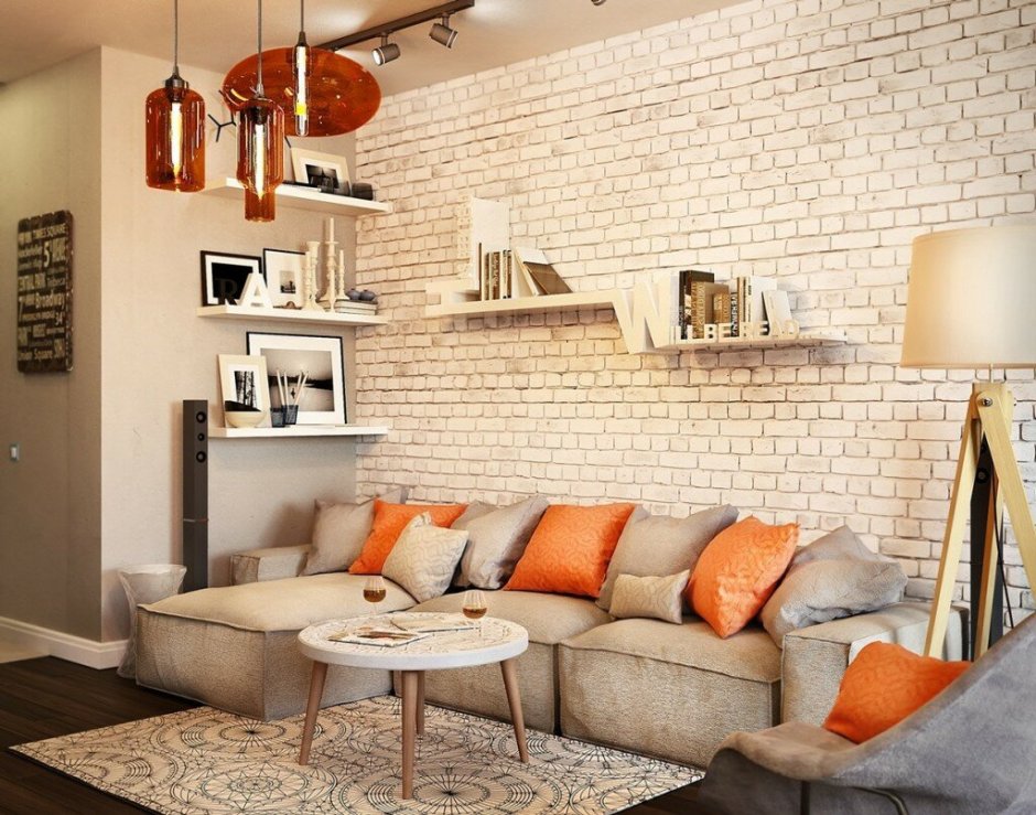 Кирпичная стена в интерьере
