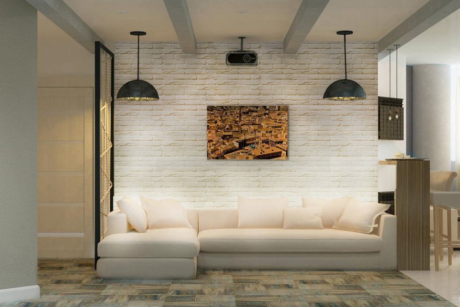 Гостиная с кирпичной стеной