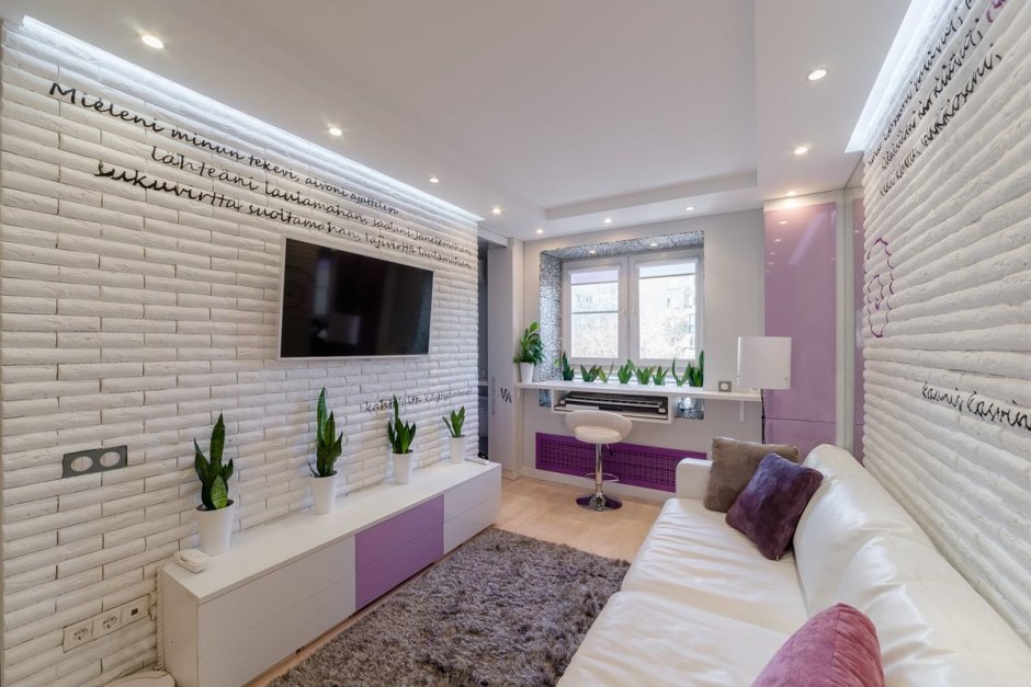 Гостиная с белым кирпичом