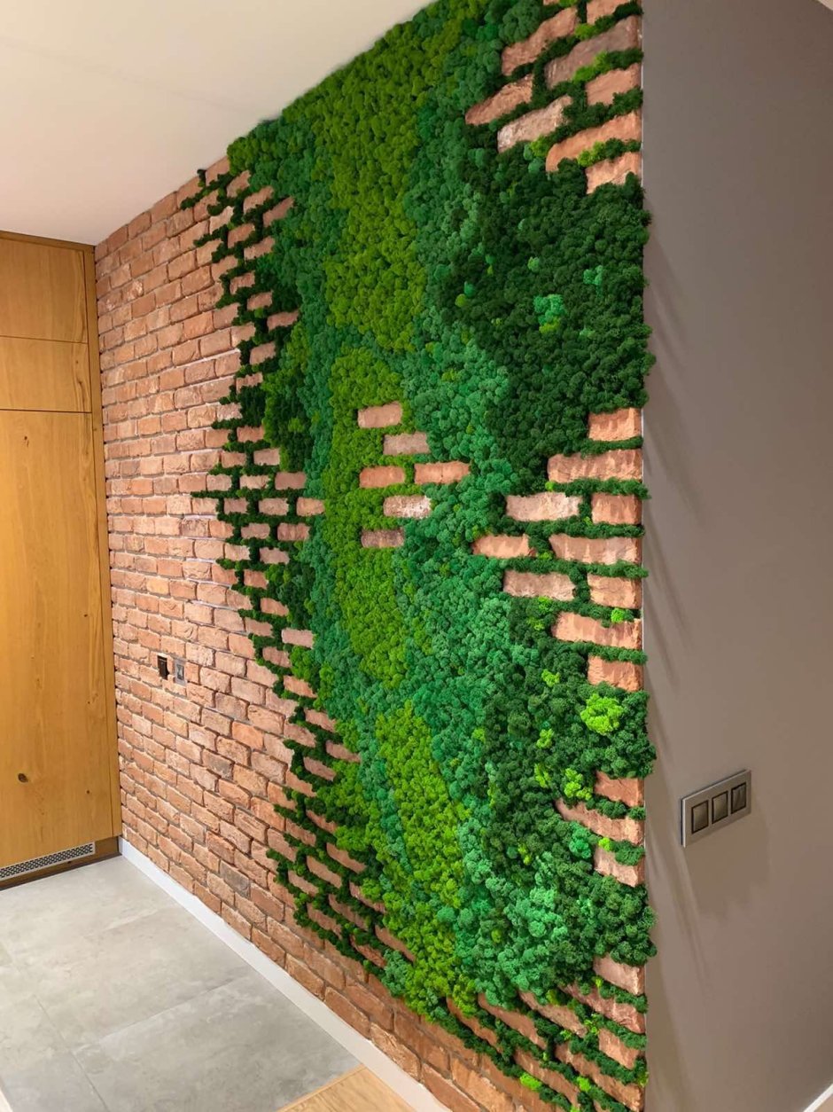 Отделка стен искусственным мхом