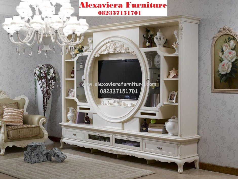 Стенка в гостиную в классическом стиле белая