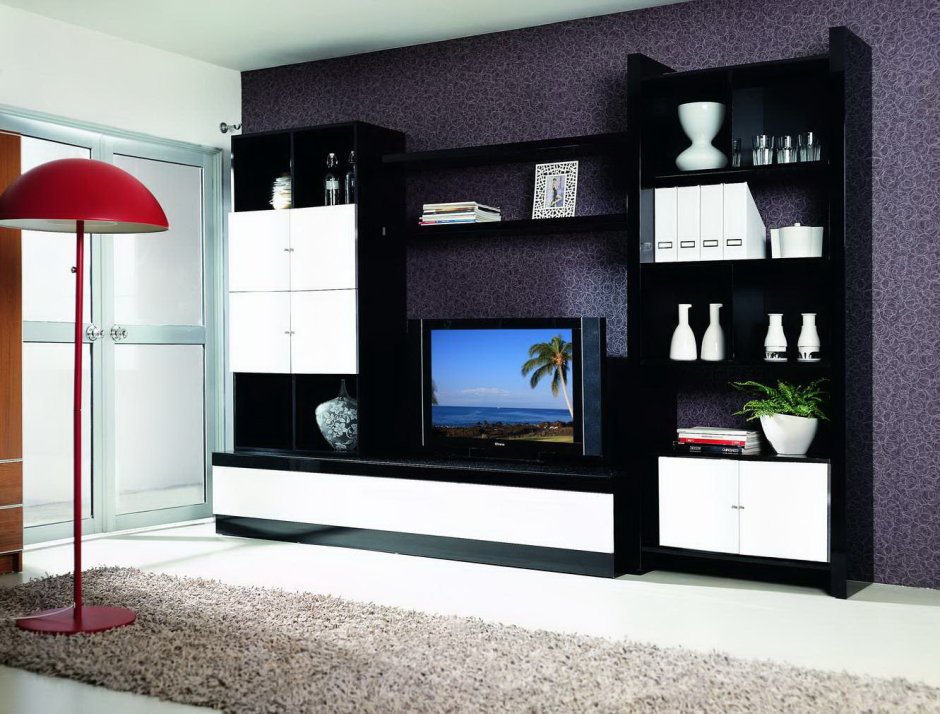 Стенка в гостиную белая с черным