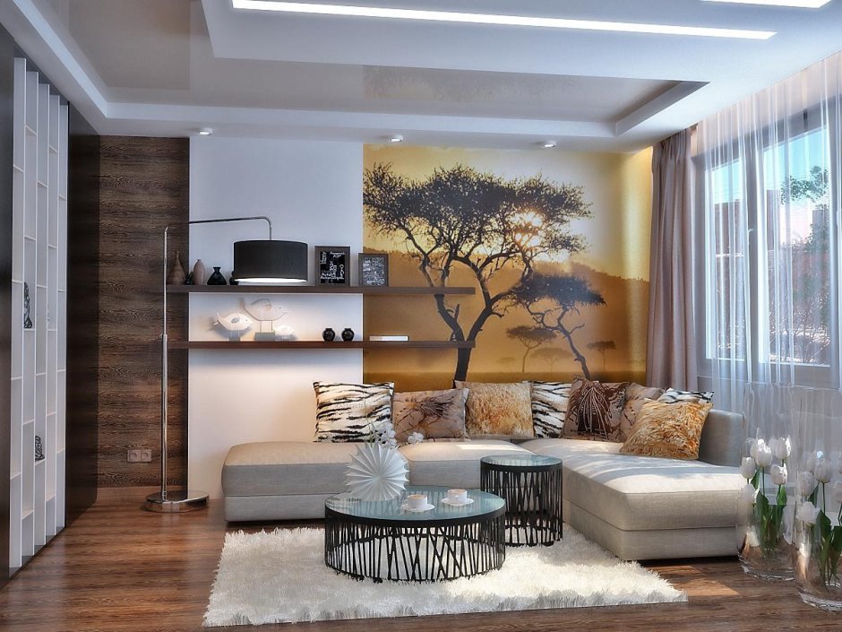 Фреска в гостиной в современном стиле