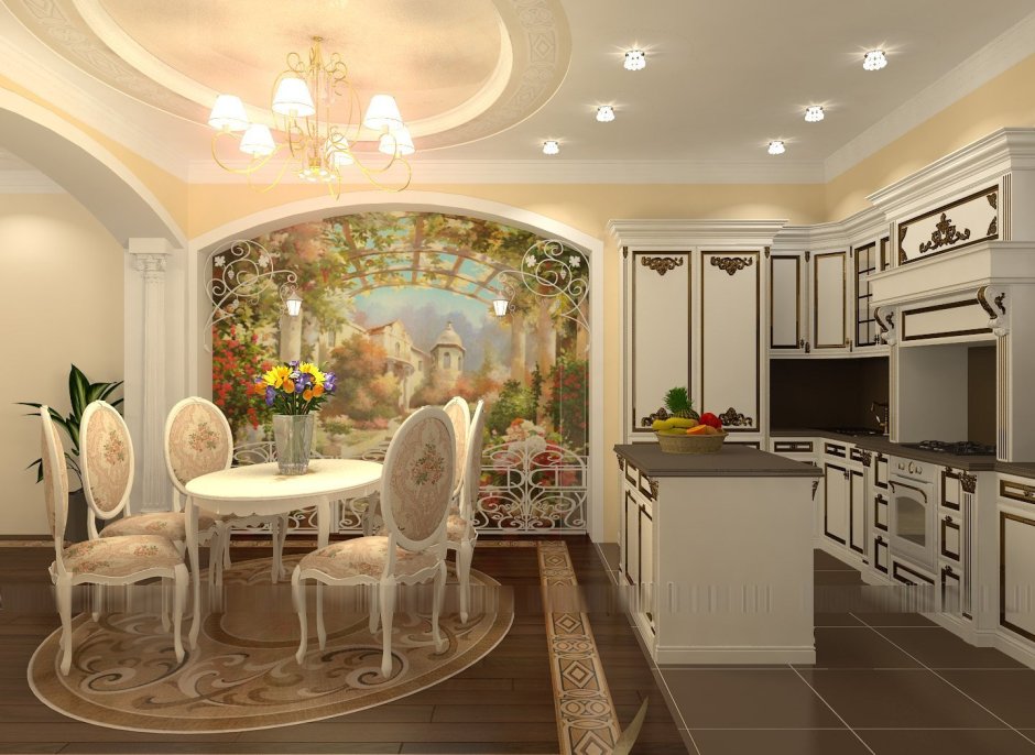 Фрески в интерьере кухни