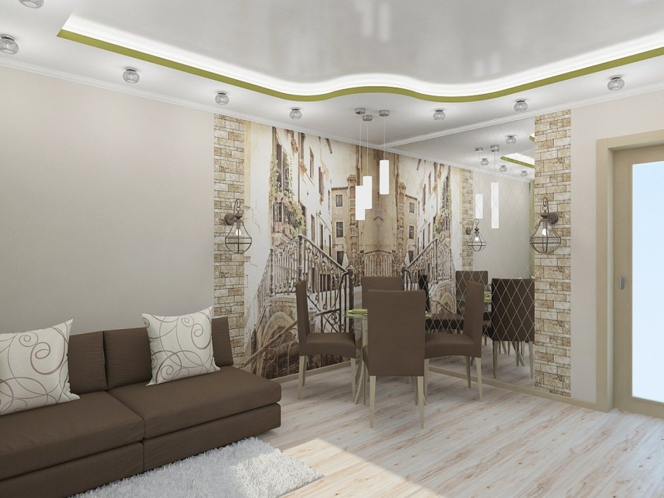 Кухня гостиная с фотообоями