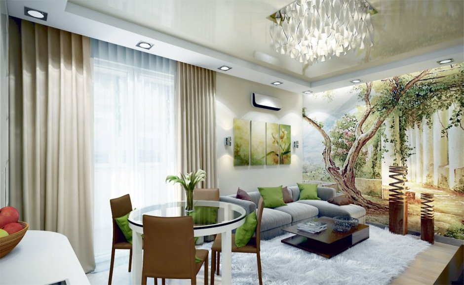 Фотообои в кухне гостиной