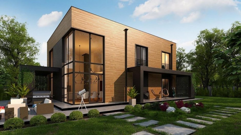 Дом с плоской крышей двухэтажный