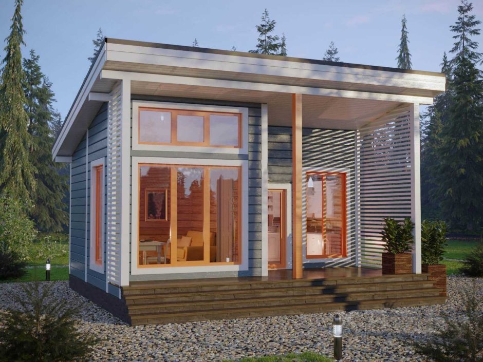 Финский дом баня с односкатной крышей