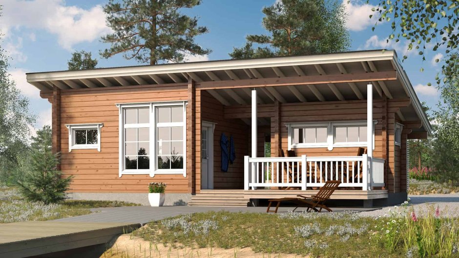 Баня с односкатной крышей и беседкой под одной крышей