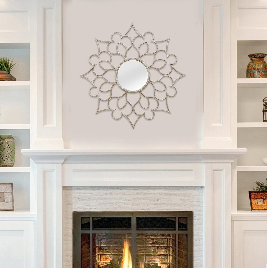 Круглые зеркала в интерьере над камином