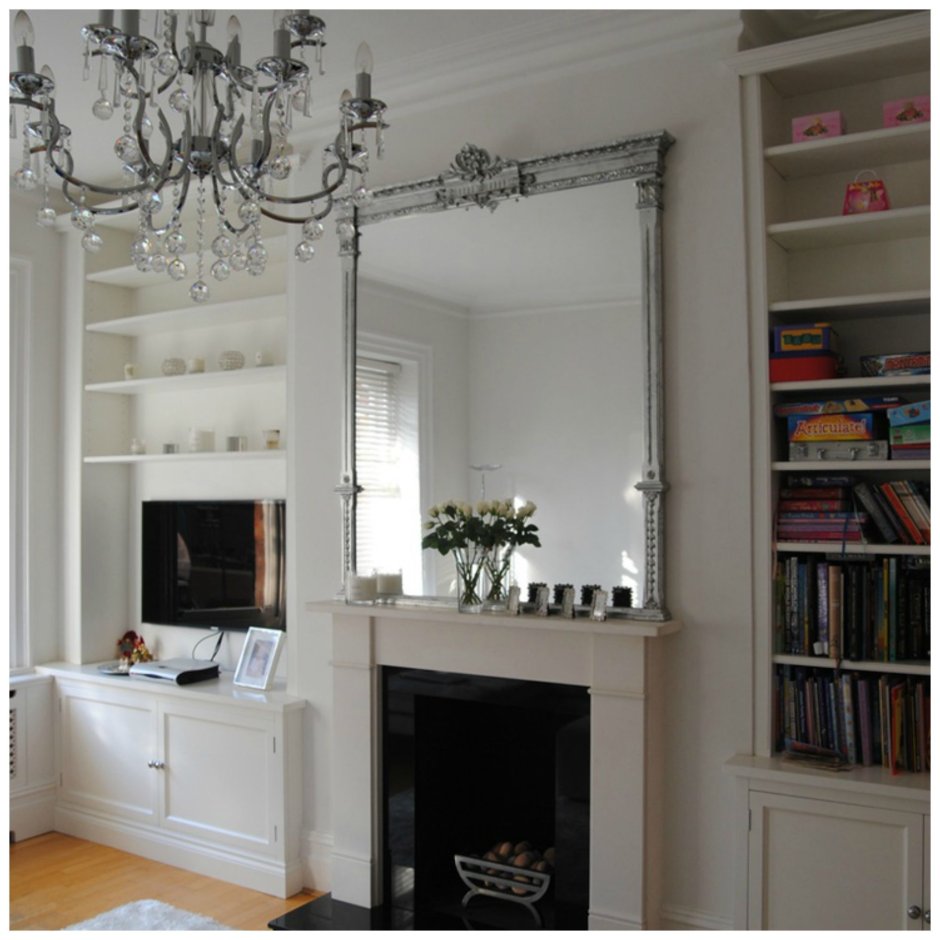 Камин с зеркалом в интерьере