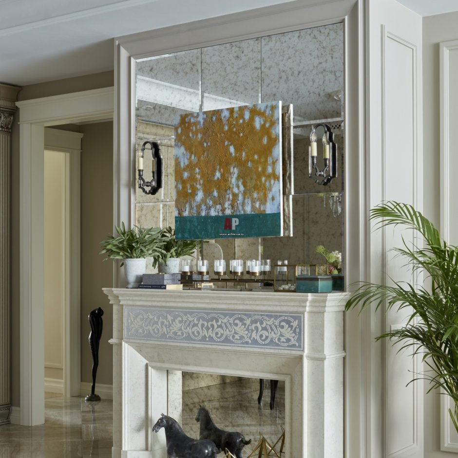 Зеркальный камин в интерьере