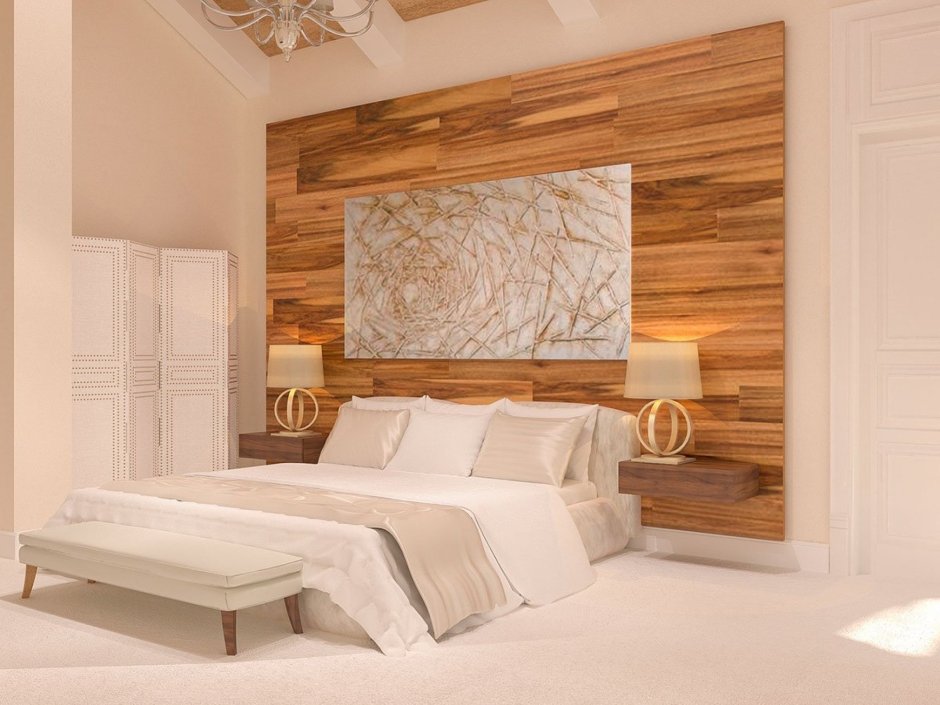 Деревянные панели в спальне