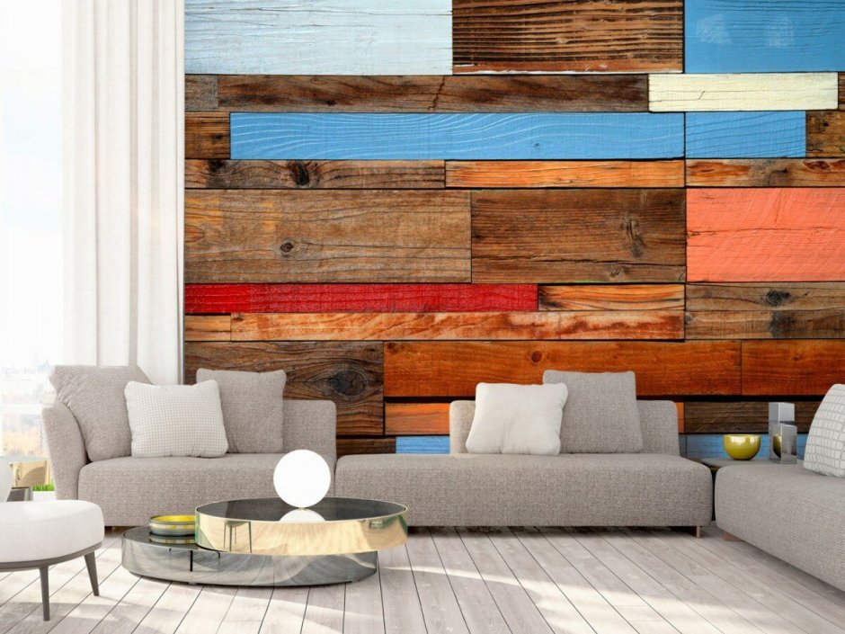 Разноцветный ламинат на стене