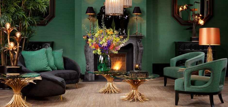 Зеленый с золотом в интерьере