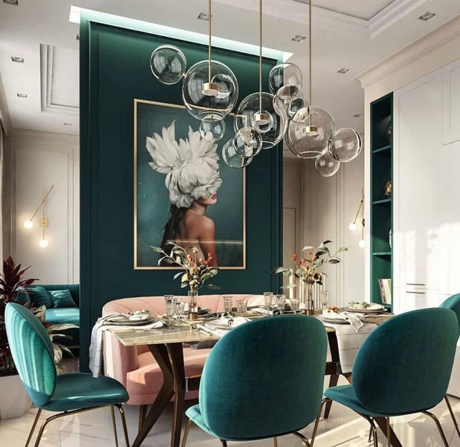 Интерьер кухни в изумрудных тонах