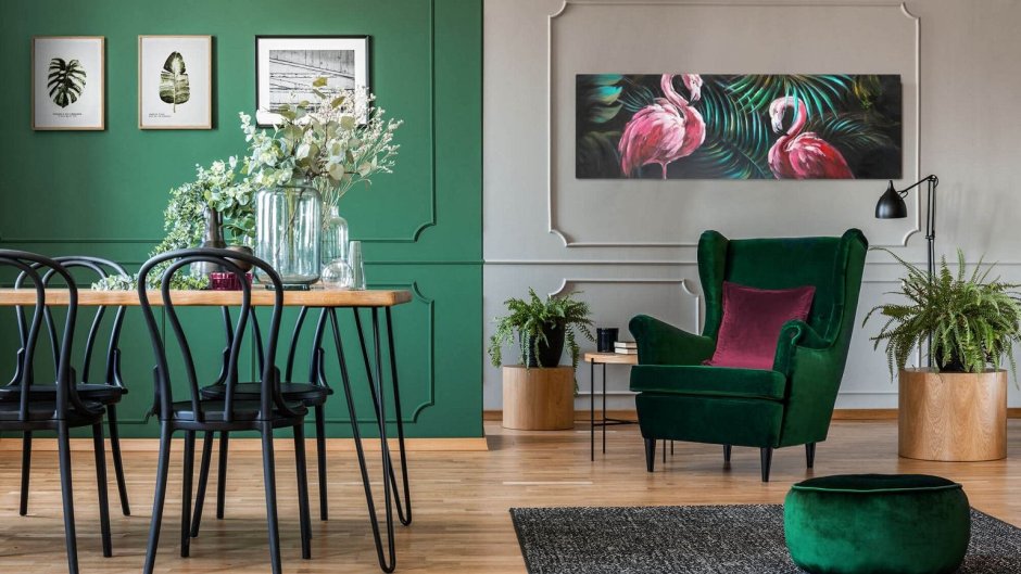 Сочетание цветов с изумрудным в интерьере