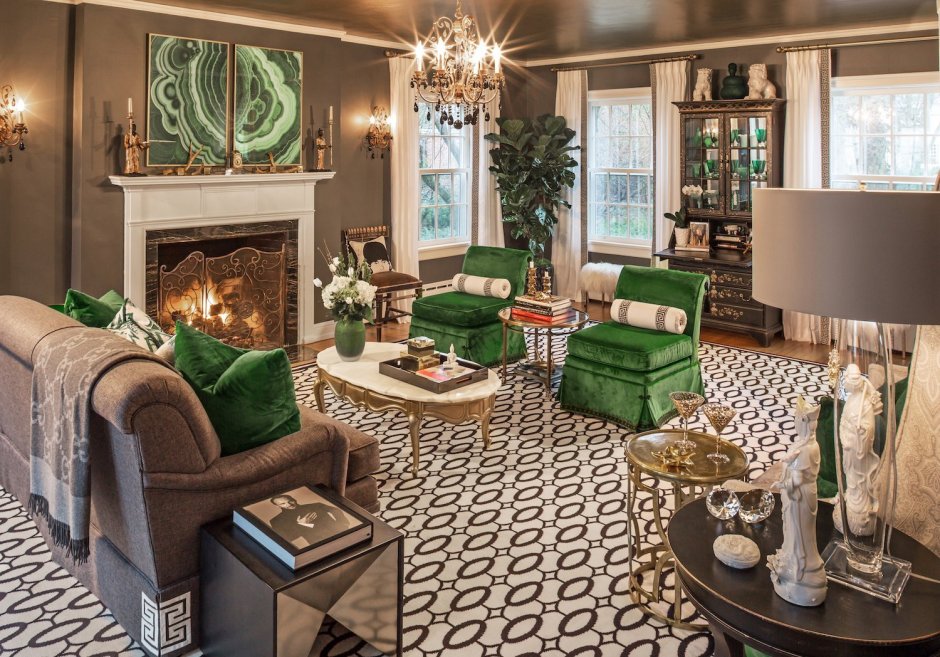 Гостиная в изумрудных тонах