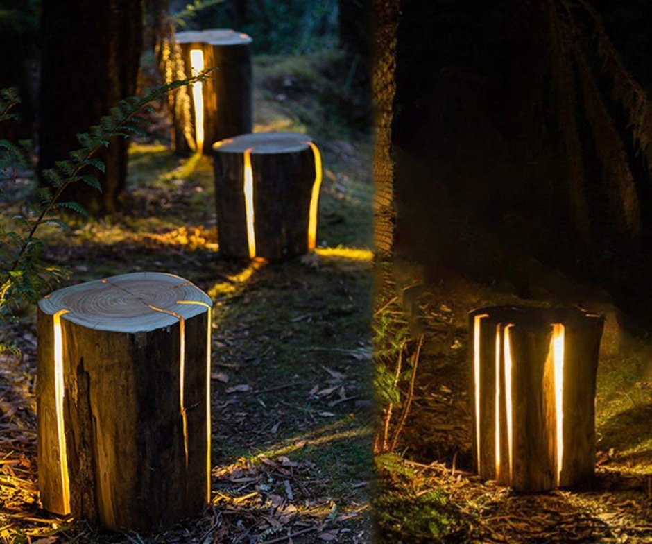 Садовый светильник из пня